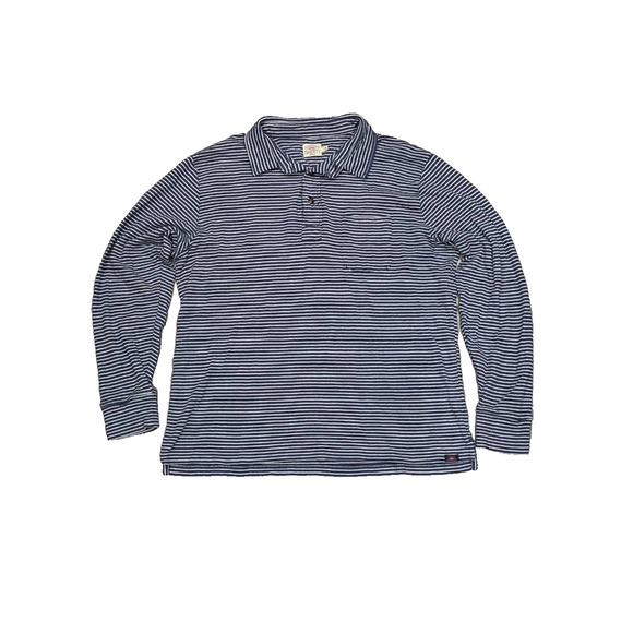 FAHERTY Luxembourg Pima Long Sleeve Polo Shirt Navy Cream Stripe L A003339 - Picture 2 of 10